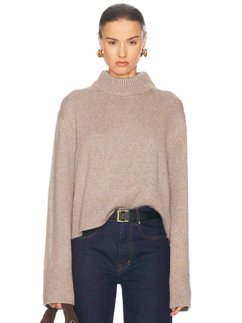 Helsa Pamelia Crew Neck Sweater in Taupe Size L NWT